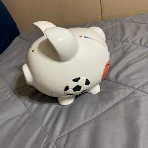 White Piggy Bank with Sports Design